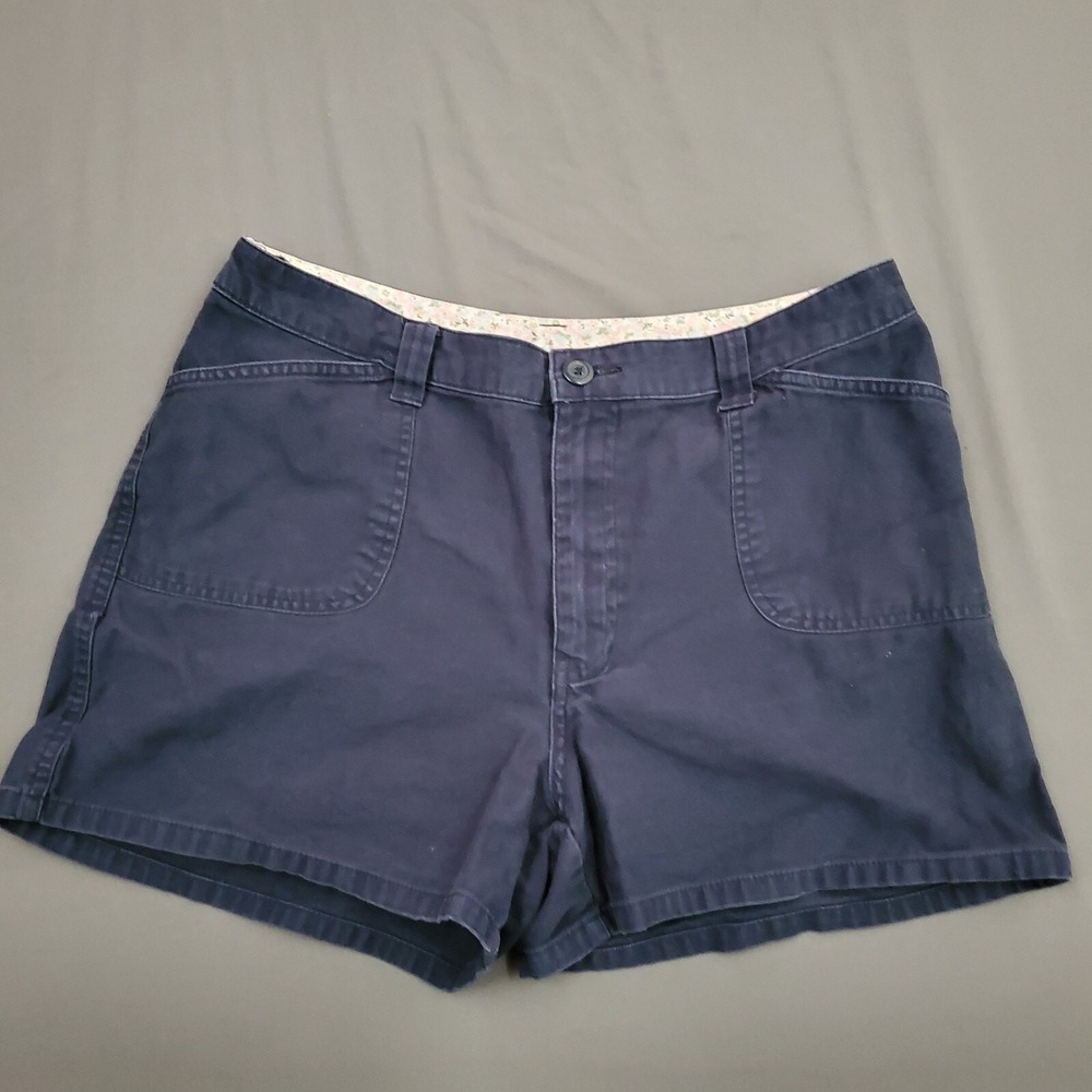 Fashion Bug Womens Navy Blue Cotton Casual Shorts Size 12 Floral Waistband Trim